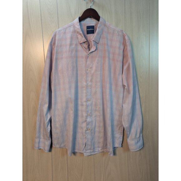 Tommy Bahama Shirt Mens XXL Pink Blue Ombre Button Down Silk Blend Flaw - Picture 1 of 8